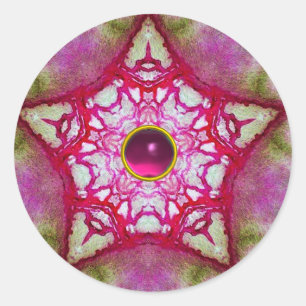ABSTRACTE RODE PINKSTAR MET FUCHSIA AMETHYST GEM RONDE STICKER