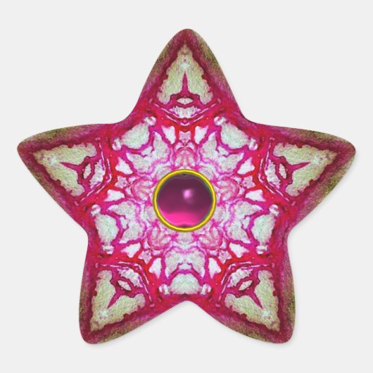 ABSTRACTE RODE PINKSTAR MET FUCHSIA AMETHYST GEM STER STICKER (Voorkant)