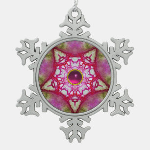 ABSTRACTE RODE PINKSTAR MET FUCHSIA AMETHYST GEM TIN SNEEUWVLOK ORNAMENT
