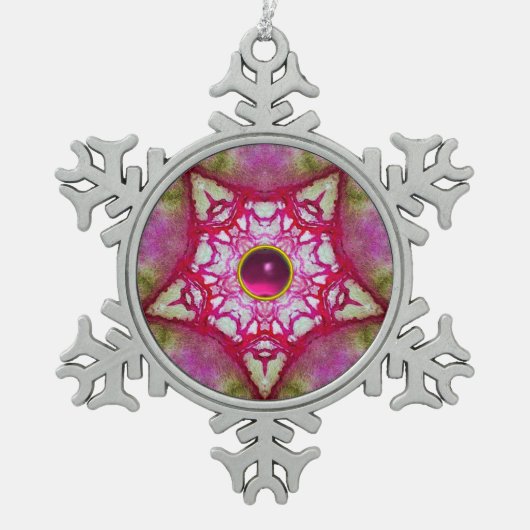 ABSTRACTE RODE PINKSTAR MET FUCHSIA AMETHYST GEM TIN SNEEUWVLOK ORNAMENT (Voorkant)