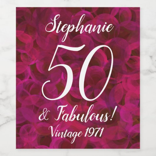 Abstracte rode roodroos 50 en Fabulous Birthday Wijn Etiket (Enkel label)