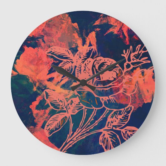Abstracte Rode Roos Kunst Grote Klok (Voorkant)