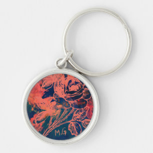 Abstracte rode roos kunst monogram sleutelhanger