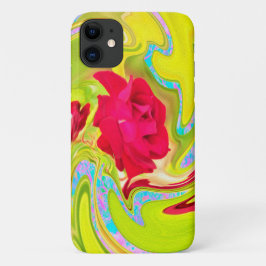 Abstracte rode roos op gele en aqua werveling Case-Mate iPhone case