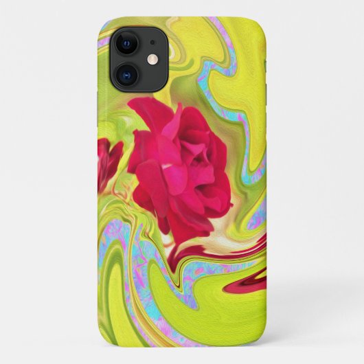 Abstracte rode roos op gele en aqua werveling Case-Mate iPhone case (Achterkant)