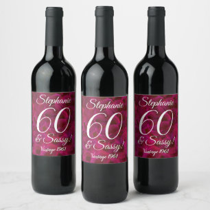 Abstracte Rode Rose 60 en Zassy Birthday Wijn Etiket