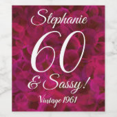 Abstracte Rode Rose 60 en Zassy Birthday Wijn Etiket (Enkel label)