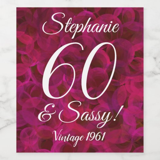 Abstracte Rode Rose 60 en Zassy Birthday Wijn Etiket (Enkel label)