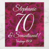 Abstracte Rode Rose 70 en Sensational Birthday Wijn Etiket (Enkel label)