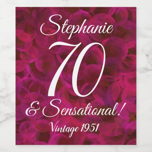 Abstracte Rode Rose 70 en Sensational Birthday Wijn Etiket (Enkel label)