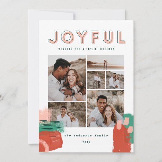 Abstracte rode, roze + groene joyle multi-fotokaar bedankkaart (Voorkant)