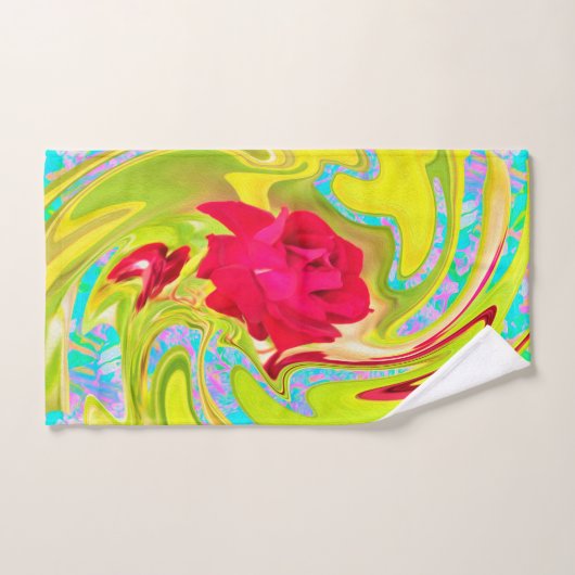 Abstracte rode roze op Geel en Aqua Swirl Bad Handdoek (Handdoek)