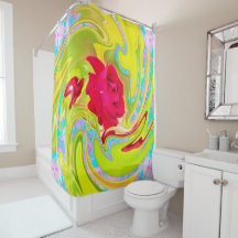 Abstracte rode roze op Geel en Aqua Swirl
