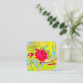 Abstracte rode roze op Geel en Aqua Swirl Kortingskaartje (Staand voorkant)