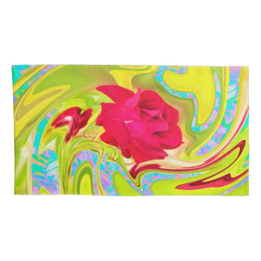 Abstracte rode roze op Geel en Aqua Swirl Kussensloop (Achterkant-Rechts)