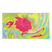 Abstracte rode roze op Geel en Aqua Swirl Kussensloop (Achterkant-Links)