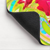 Abstracte rode roze op Geel en Aqua Swirl Muismat (Hoek)