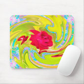 Abstracte rode roze op Geel en Aqua Swirl Muismat (Met muis)