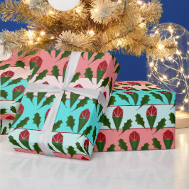 Abstracte Rode Rozen & Bladeren Bloemen, Kleurstre Cadeaupapier