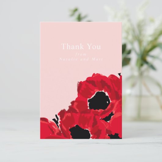 Abstracte rode rozen en klaprozen bedankkaart (Staand voorkant)