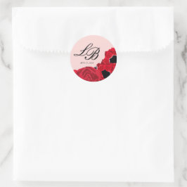 Abstracte rode rozen en klaprozen bruiloft ronde sticker