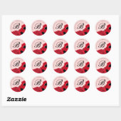 Abstracte rode rozen en klaprozen huwelijksinitiaa ronde sticker (Vel)
