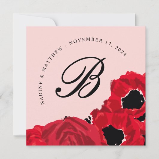 Abstracte rode rozen en klaprozen Save the Date Kaart (Voorkant)