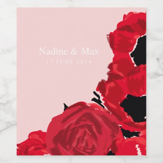 Abstracte rode rozen en papavers wijn etiket (Enkel label)