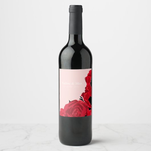 Abstracte rode rozen en papavers wijn etiket (Voorkant)