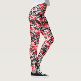 Abstracte rode stippen en verwarde witte lijnen leggings