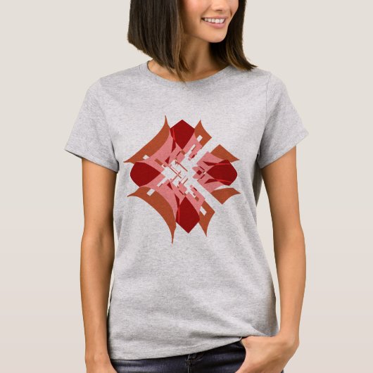 Abstracte Rode Tan Roze Diamant Bloemen Pop Art Lo T-shirt (Voorkant)