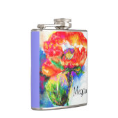 Abstracte rode waterverf bloemenschilderij heupfles (Rechts)