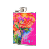 Abstracte rode waterverf bloemenschilderij heupfles (Links)