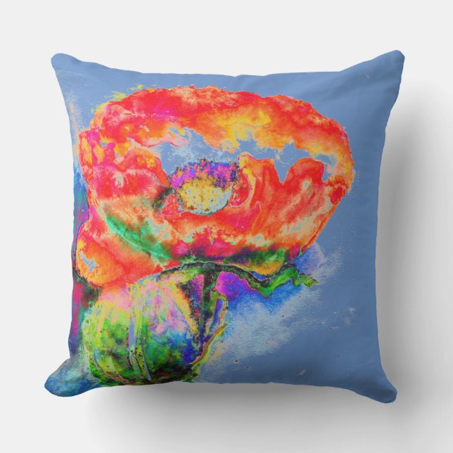 Abstracte rode waterverf bloemenschilderij kussen (Voorkant)