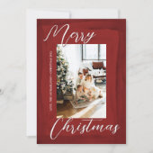 Abstracte Rode Waterverf Foto Merry Kerstmis Kaart (Voorkant)