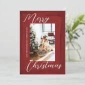 Abstracte Rode Waterverf Foto Merry Kerstmis Kaart (Staand voorkant)