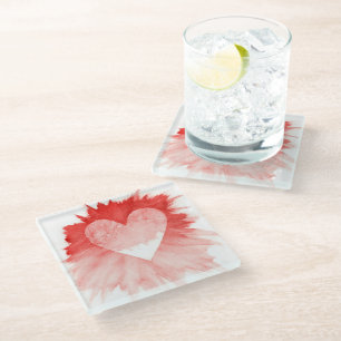 Abstracte rode waterverfspatshart coaster set glazen onderzetter