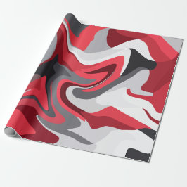 Abstracte rode, witte en grijze kleurstroming cadeaupapier