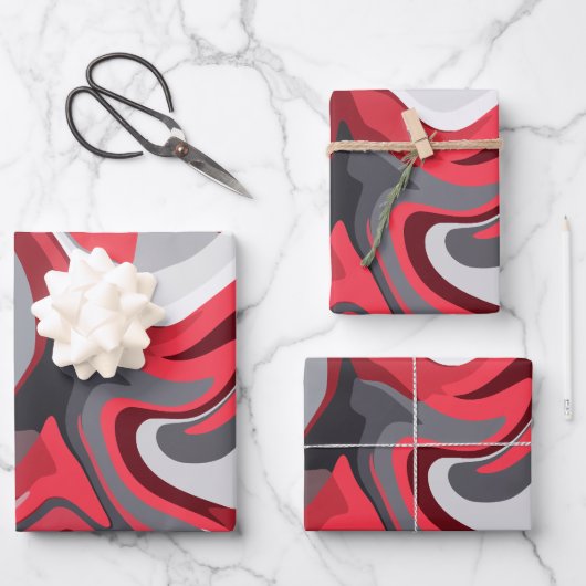 Abstracte rode, witte en grijze kleurstroom inpakpapier vel (Voorkant)