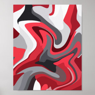 Abstracte rode, witte en grijze kleurstroom poster