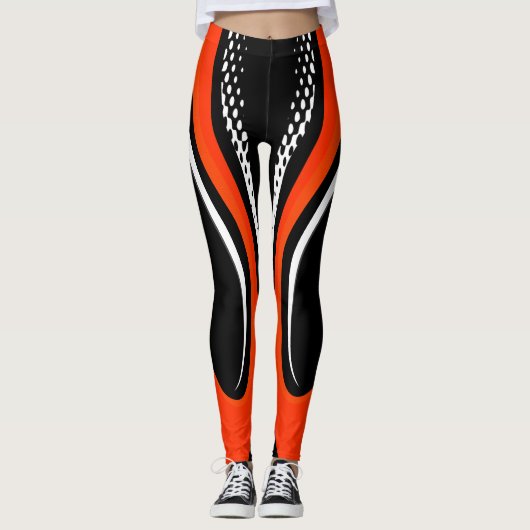 Abstracte rode, witte en zwarte curve leggings (Voorkant)