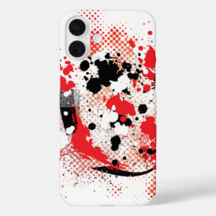 Abstracte rode witte en zwarte verfspatten iPhone 16 plus hoesje