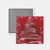Abstracte rode X'mas Tree en Swirls Holiday Magnet (Voorkant / Achterkant)