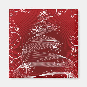 Abstracte rode X'mas Tree en Swirls Holiday Magnet