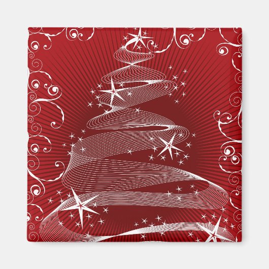Abstracte rode X'mas Tree en Swirls Holiday Magnet (Voorkant)