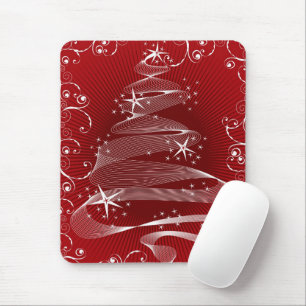 Abstracte rode X'mas Tree & Swirls Mousepad Muismat