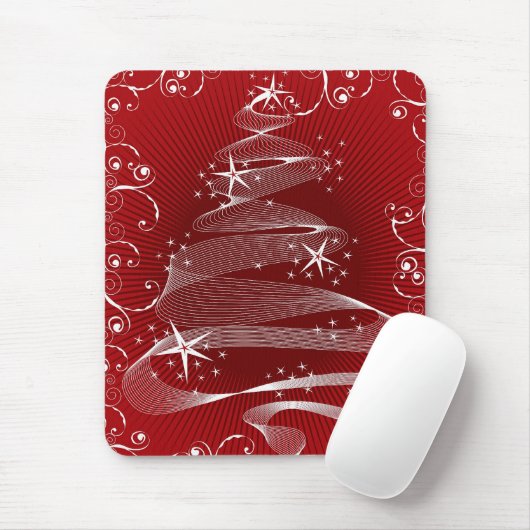 Abstracte rode X'mas Tree & Swirls Mousepad Muismat (Met muis)