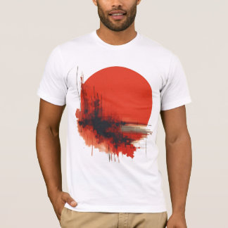 Abstracte rode zon met geometrische en inktspetter t-shirt