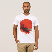 Abstracte rode zon met geometrische en inktspetter t-shirt (Voorkant volledig)