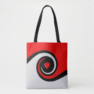 Abstracte rode, zwarte en lichte grijze golven tote bag